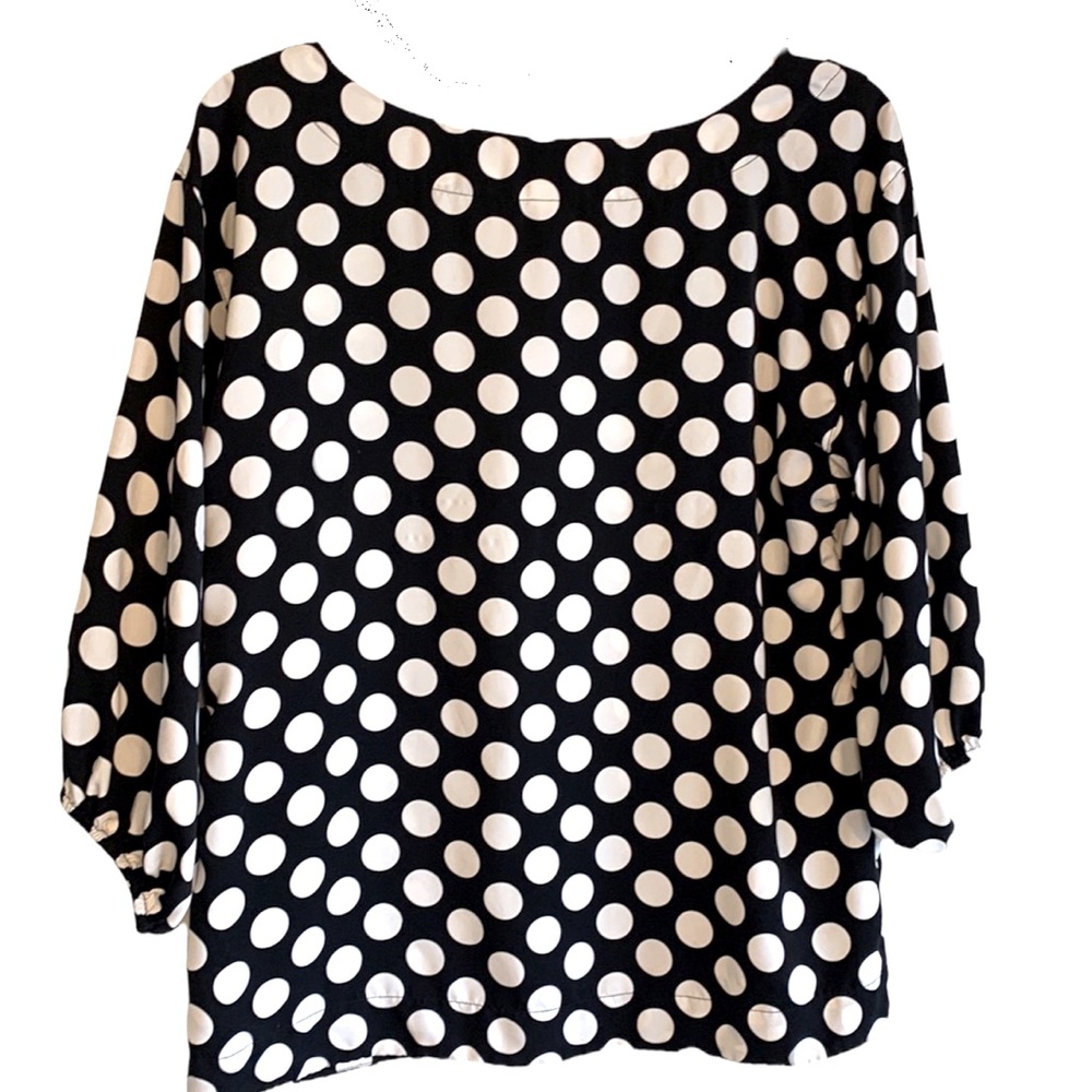 OLD NAVY Women’s Black & White Polka Dots Polyester 3/4 Blouson Sleeves Blouse - Picture 3 of 5
